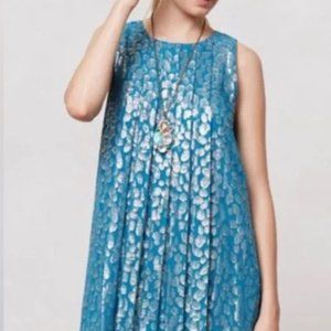 Anthropologie Gold & Blue Swing Dress